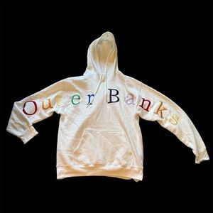Rainbow Outer Banks White Hoodie with Multicolor Lettering